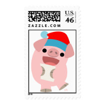 Merry Christmas!! cartoon piglet 3 postage stamp by Lioness_Graphics Merry Christmas!! cartoon piglet 3 postage stamp