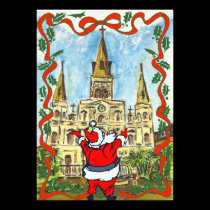 Merry Christmas Cathedral Santa invitations
