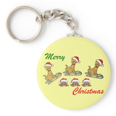 Merry Christmas Cats and dogs Christmas greeting keychains