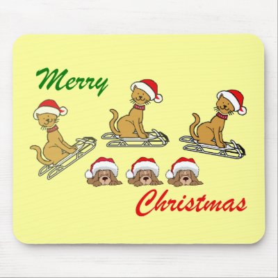 Merry Christmas Cats and dogs Christmas greeting mousepads