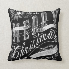 Merry Christmas Chalkboard Hand Lettering Throw Pillows