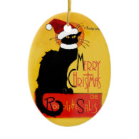 Merry Christmas -  Chat Noir Double-Sided Oval Ceramic Christmas Ornament