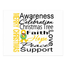 Merry Christmas Childhood Cancer Ribbon Collage Post Cards