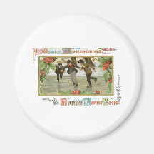 Merry Christmas! Children Ice Skating on a Lake Refrigerator Magnet
