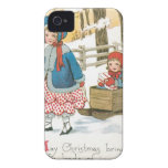 Merry Christmas, Children in a Wooden Sleigh Case-Mate iPhone 4 Cases
