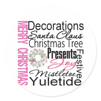 Merry Christmas Collage Pink Wreath sticker