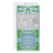 Merry Christmas Custom Photo Blue Green Photo Card Template