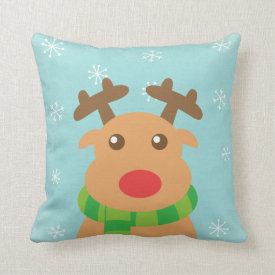 Merry Christmas - Cute Reindeer with Red Nose Throw Pillow