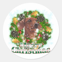 Merry Christmas Dachshund Round Stickers