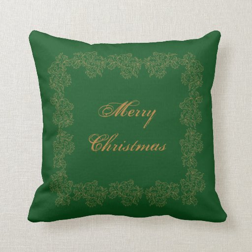 Merry Christmas Decorative Green Gold Throw Pillows Zazzle