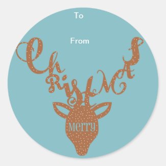 Merry Christmas Deer Gift Tag Sticker - Brown