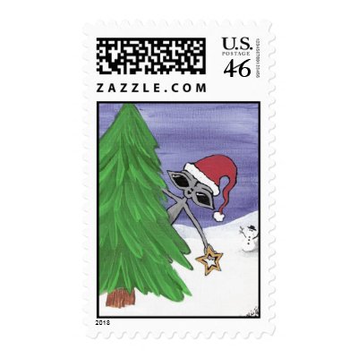Merry Christmas Earthlings Alien Postage Stamps by Quantum_Art_Nerd