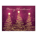 Merry Christmas Elegant Sparkling Trees Pink Postcard