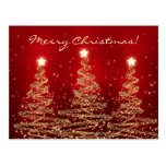 Merry Christmas Elegant Sparkling Trees Red Postcard