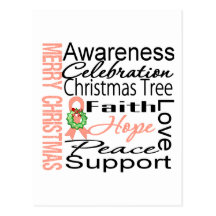 Merry Christmas Endometrial Cancer Ribbon Collage Postcard