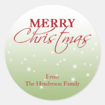 Merry Christmas falling snow name holiday gift tag Round Sticker