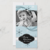 Merry Christmas - Family Photo Card - Teal - Snowflakes