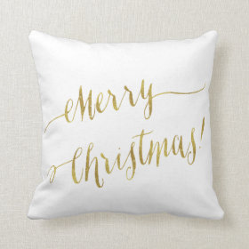 Merry Christmas Faux Gold Foil Script Lettering Throw Pillow