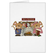 merry christmas fireplace mice cards