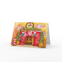 Merry Christmas Flying Pigs Decorate Hearth & Home Greeting Cards