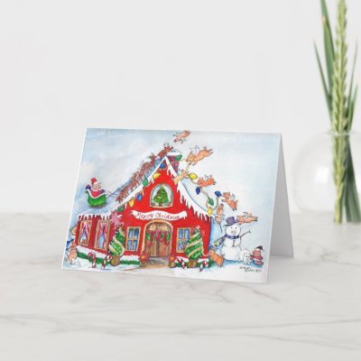 Merry Christmas Flying Pigs Decorate  the Home Cards