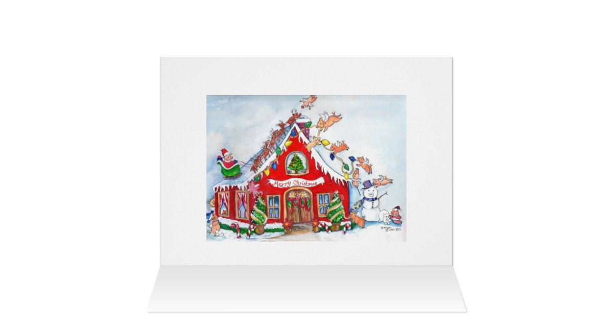 Merry Christmas Flying Pigs Decorate the Home Card | Zazzle