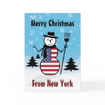 Merry Christmas From New York Snowman US Flag Greeting Cards