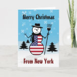 Merry Christmas From New York Snowman US Flag
