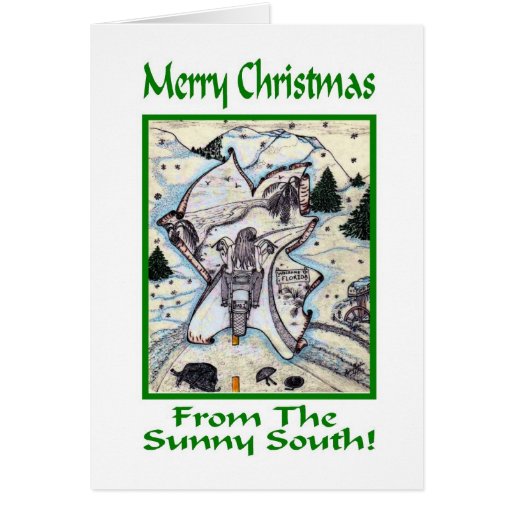 Merry Christmas From The Sunny South Biker Greetin Card | Zazzle