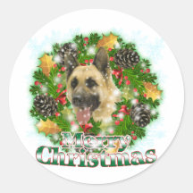 Merry Christmas German Shepherd Round Stickers