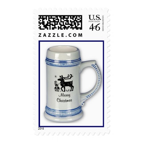 Merry Christmas Girl and Reindeer Stein Stamp stamp