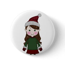 Merry Christmas Glittery Elf Girl Winter Red Green buttons by BedazzledByZazzle Merry Christmas Glittery Elf Girl Winter Red Green buttons