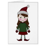 Merry Christmas Glittery Elf Girl Winter Red Green Greeting Cards