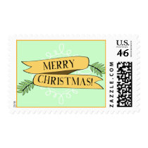 Merry Christmas Gold Banner Postage