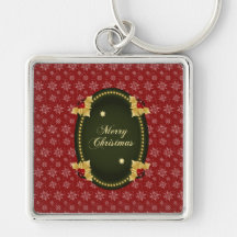 Merry Christmas Gold Frame with Holly Keychains