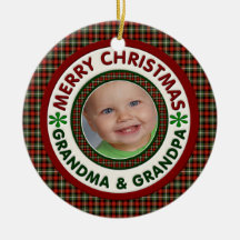 Merry Christmas Grandma and Grandpa Holiday Photo Ornament