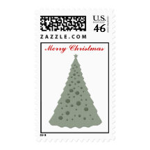 Merry Christmas, Green Christmas Tree, green bulbs Postage Stamp