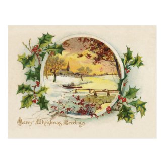 Merry Christmas Greetings Vintage Postcard