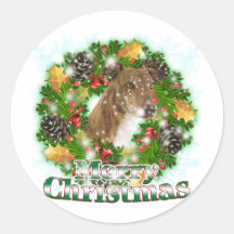 Merry Christmas Greyhound Round Stickers