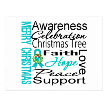 Merry Christmas Gynecologic Cancer Ribbon Collage Post Card