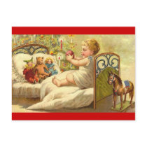 Merry Christmas  Happy New Year Baby on Bed Toys Postcards