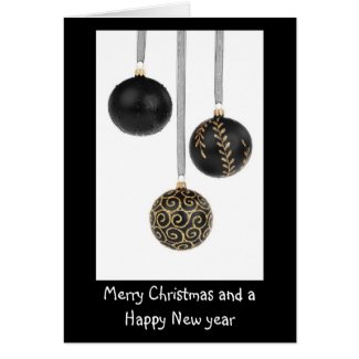 Merry Christmas Happy New Year black baubles Card