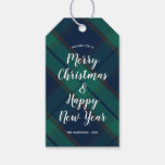 merry christmas happy new year black watch plaid gift tags at