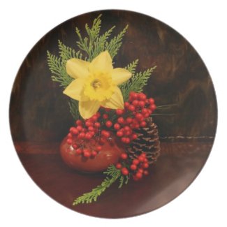 Merry Christmas Happy New Year red berries Plate