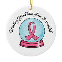 Merry Christmas Holiday Breast Cancer Ribbon Snowg Christmas Ornament