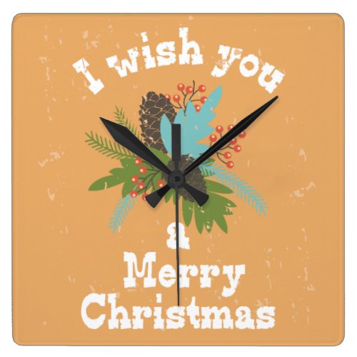 Merry Christmas Holiday Decor Square Wall Clock Merry Christmas Holiday Decor Square Wall Clock
