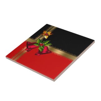 Merry Christmas Holiday Red Bells Black Gold Tiles