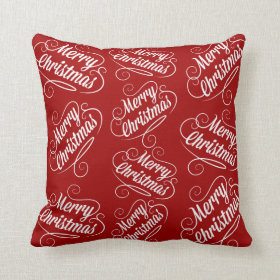 Merry Christmas Holiday Red Seasonal Design Throw Pillow