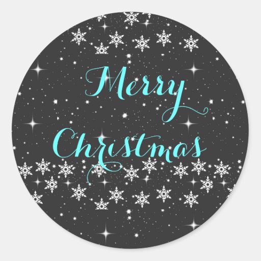 Merry Christmas Holiday Round Sticker-Black Classic Round Sticker | Zazzle