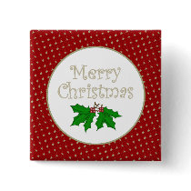 Merry Christmas Holly Button by HolidayFun Merry Christmas Holly Button